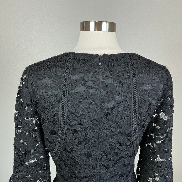 Adrianna Papell Lace Long Sleeve Sheath Cocktail Dress Black Size 6 Mini - Picture 9 of 14